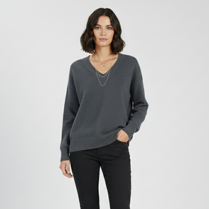 Ellinor | Damen Klassischer Strickpullover mit V-Ausschnitt
