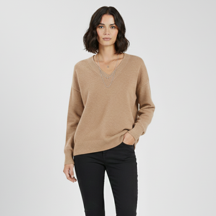 Ellinor | Damen Klassischer Strickpullover mit V-Ausschnitt