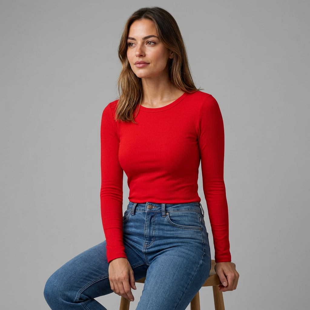 Anemone | Damen Figurbetontes Langarmshirt mit Rundhalsausschnitt