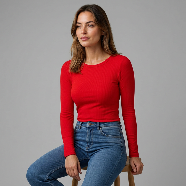 Anemone | Damen Figurbetontes Langarmshirt mit Rundhalsausschnitt