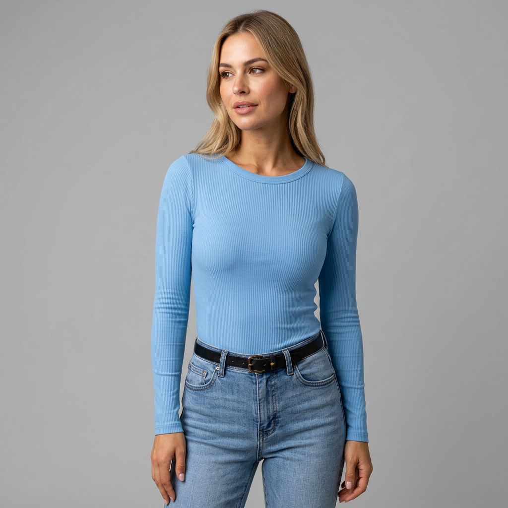 Anemone | Damen Figurbetontes Langarmshirt mit Rundhalsausschnitt