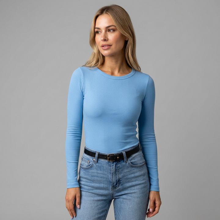 Anemone | Damen Figurbetontes Langarmshirt mit Rundhalsausschnitt