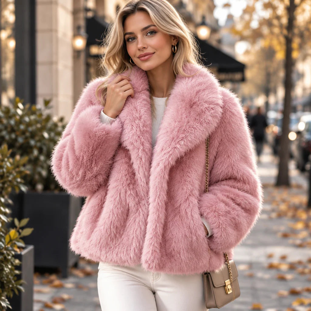 Anfriedis | Damen Kunstfelljacke mit breitem Kragen und Taschen