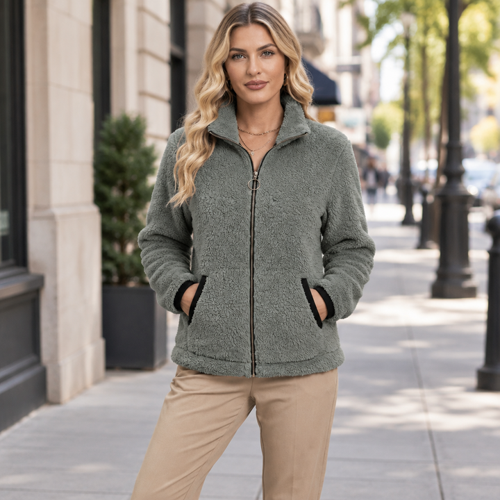 Siglind | Damen Fleecejacke mit Stehkragen und Reißverschluss Teddyjacke