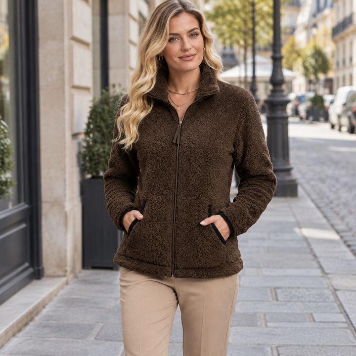 Siglind | Damen Fleecejacke mit Stehkragen und Reißverschluss Teddyjacke