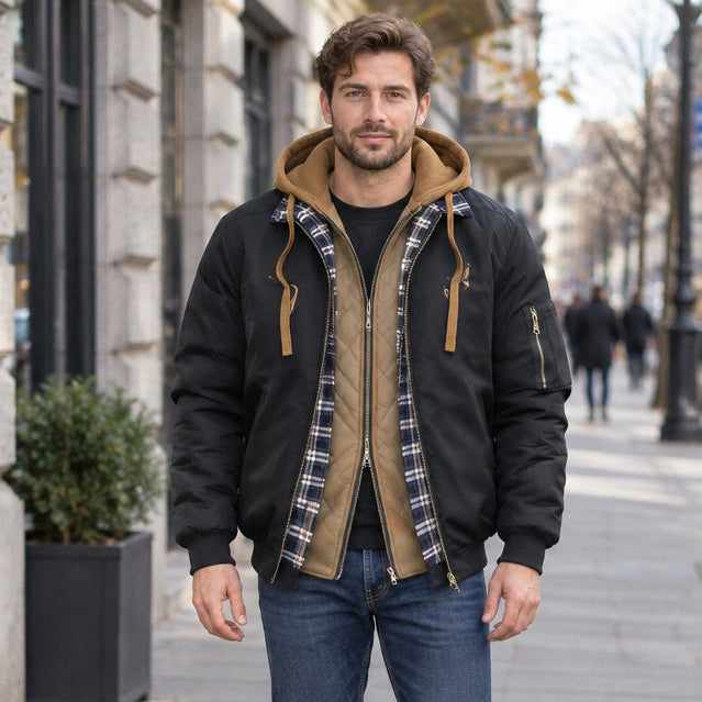 Albrecht | Herren Kapuzenjacke mit Karoeinsatz Bomberjacke