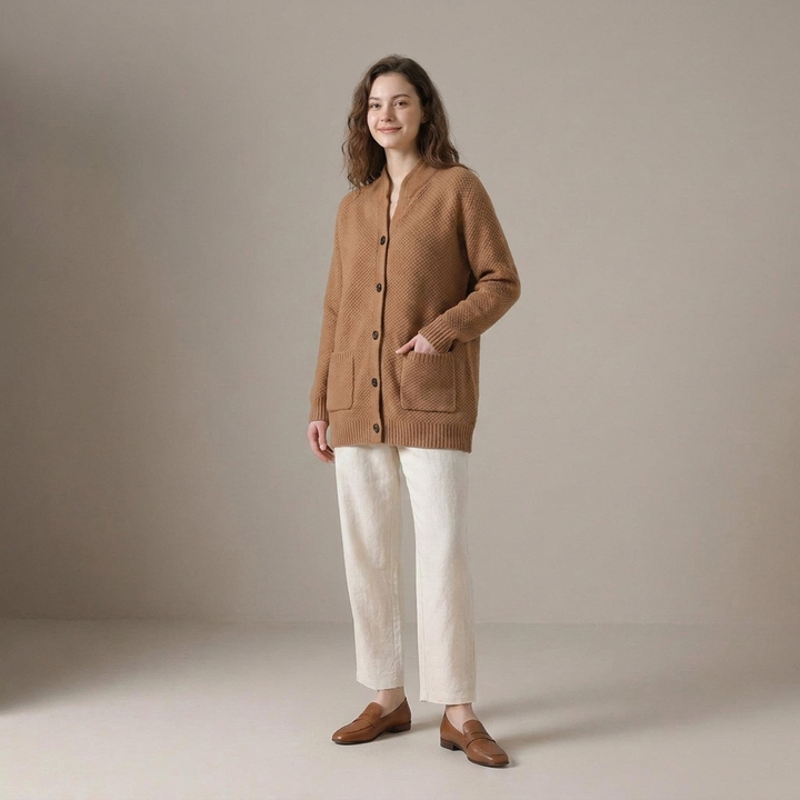Amalie | Damen Strukturierte Knopfleisten Strickjacke