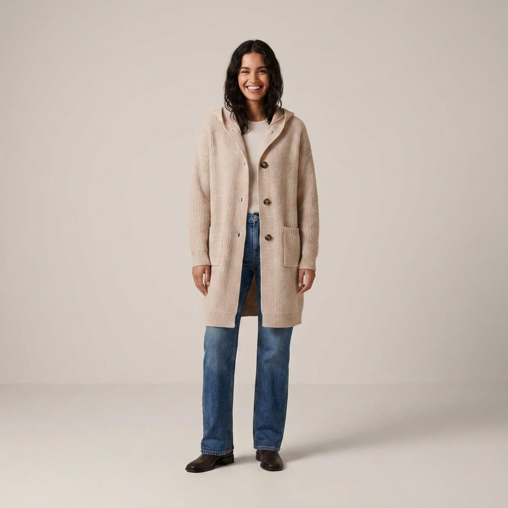 Edeltraud | Damen Longline Kapuzen Strickjacke