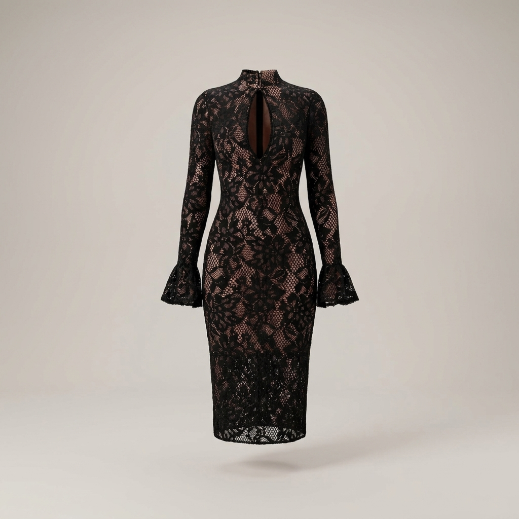 Katharina | Damen Spitzenmuster Langarm Spitzenkleid
