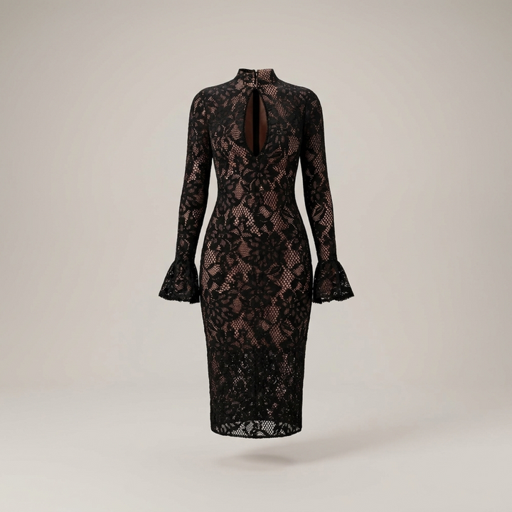 Katharina | Damen Spitzenmuster Langarm Spitzenkleid