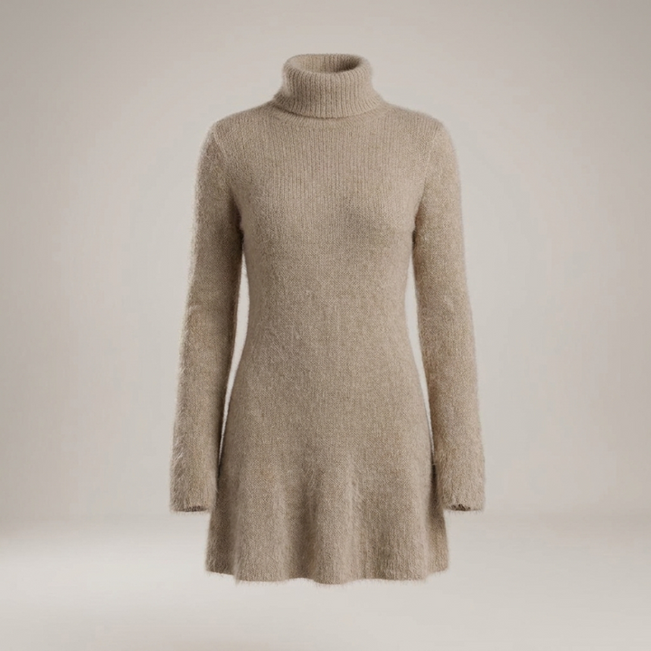 Karla | Damen Rollkragenkleid mit langen Ärmeln Strickkleid