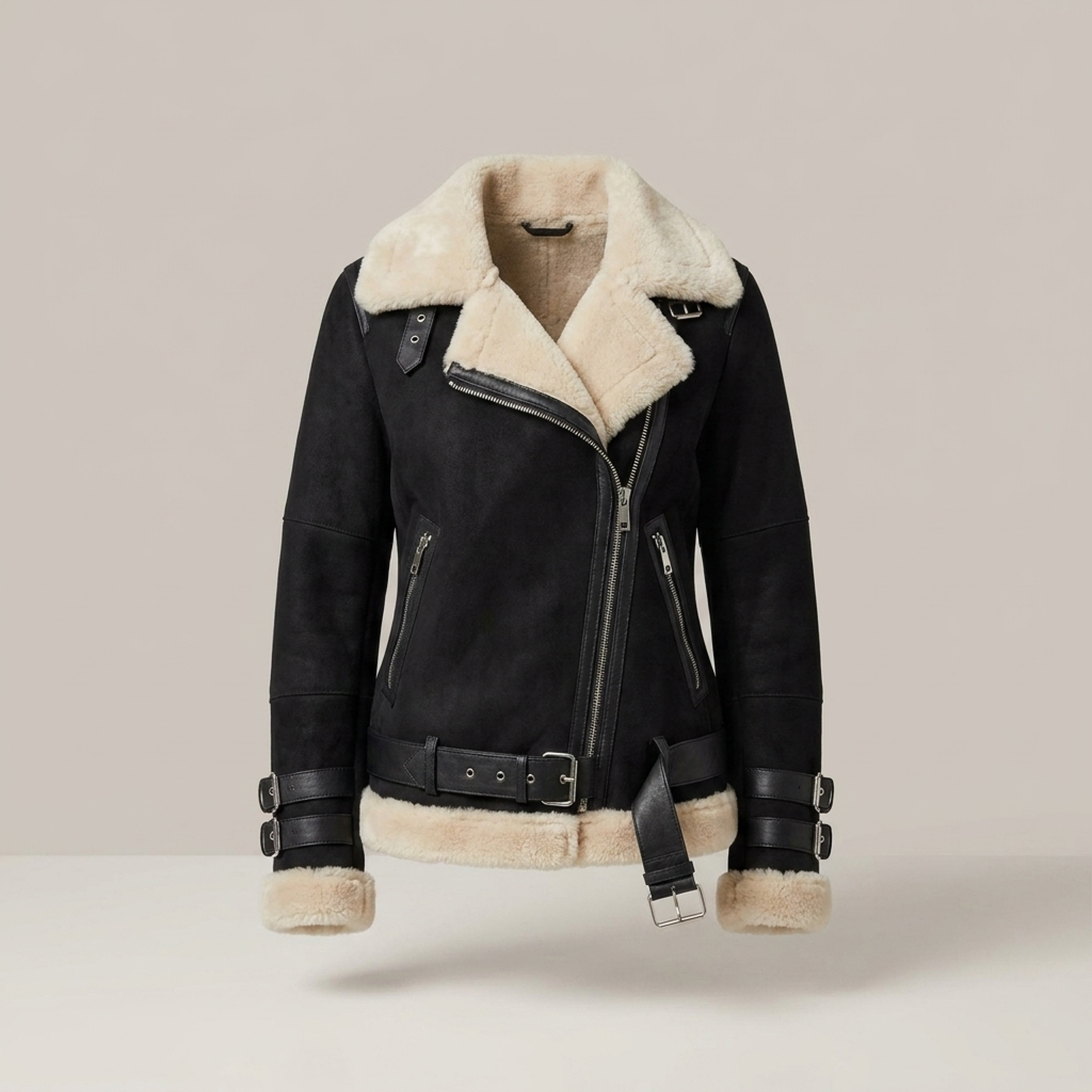 Rinhild | Damenjacke mit Gürtel und Reißverschluss Bikerjacke