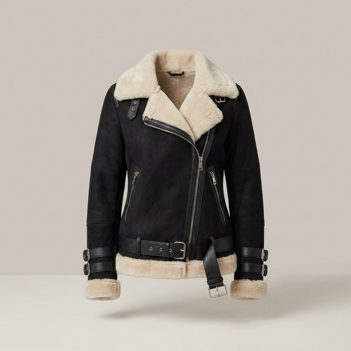 Rinhild | Damenjacke mit Gürtel und Reißverschluss Bikerjacke