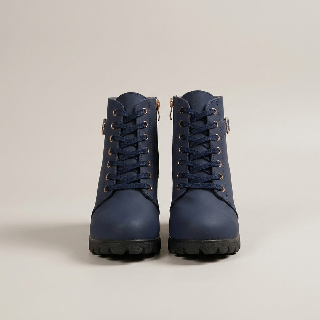 Verena | Damen Schnürstiefeletten mit Schnalle Profilsohle