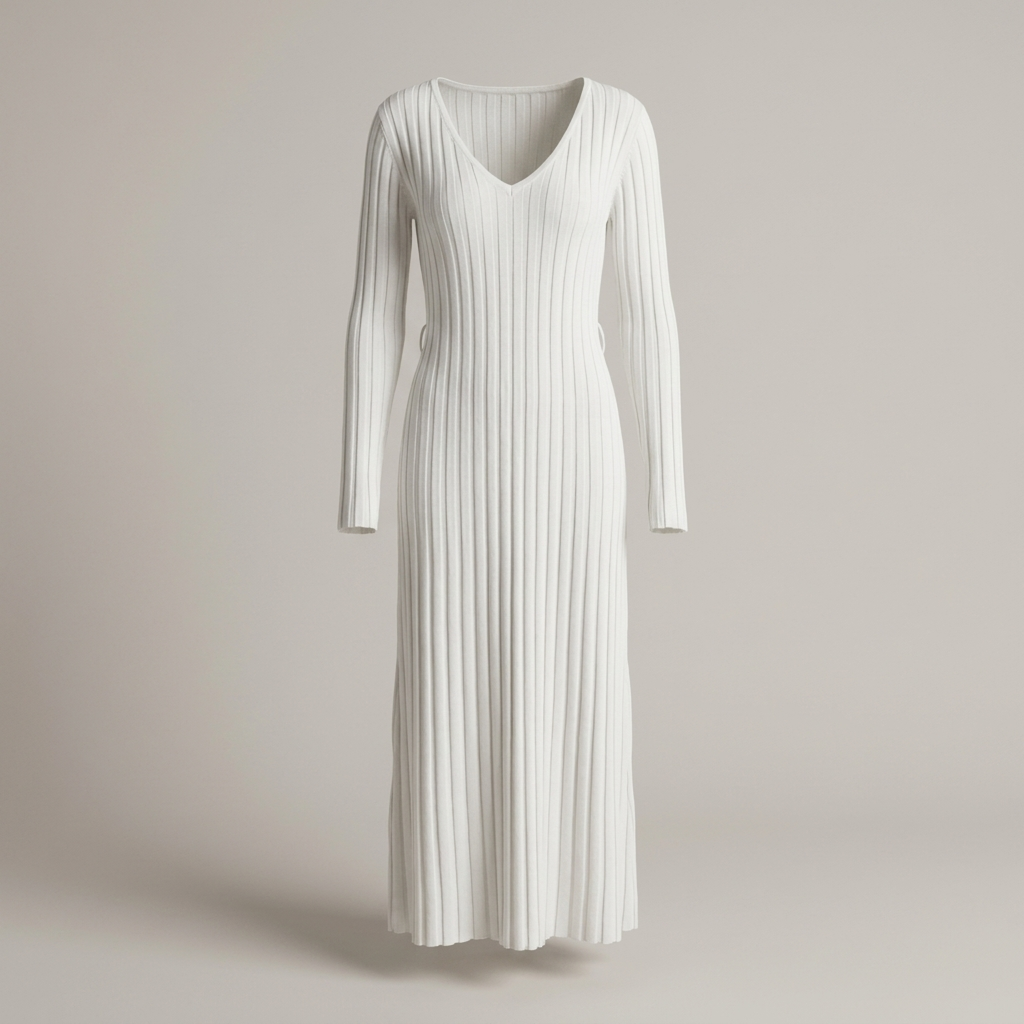 Yvonne | Damen Strick Maxikleid mit V-Ausschnitt