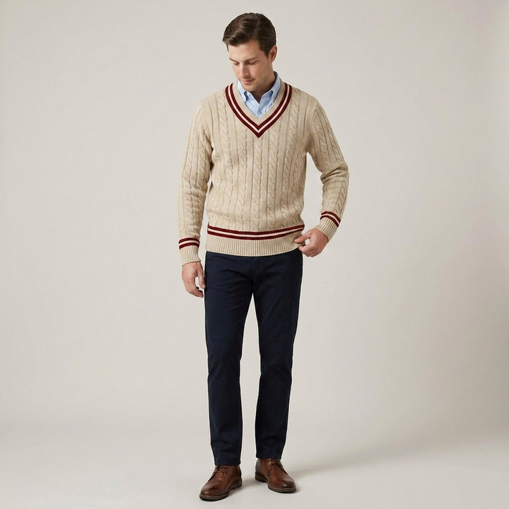 Emmanuel | Herren Zopfmusterpullover mit V-Ausschnitt Strickpullover