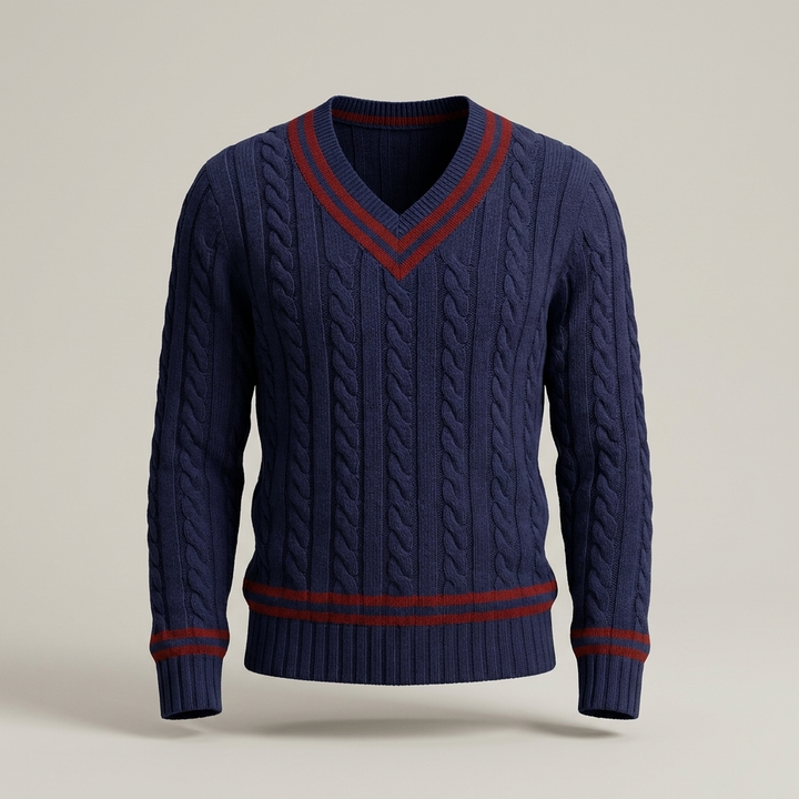 Emmanuel | Herren Zopfmusterpullover mit V-Ausschnitt Strickpullover