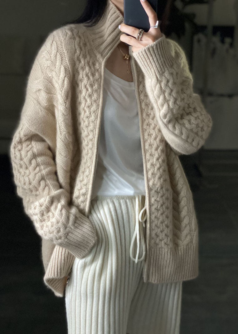 Berit | Damen Zopfmuster Reißverschluss Strickjacke