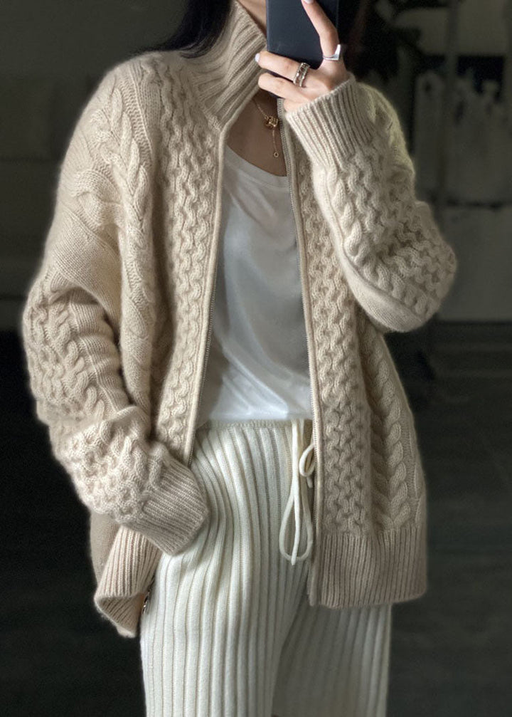 Berit | Damen Zopfmuster Reißverschluss Strickjacke