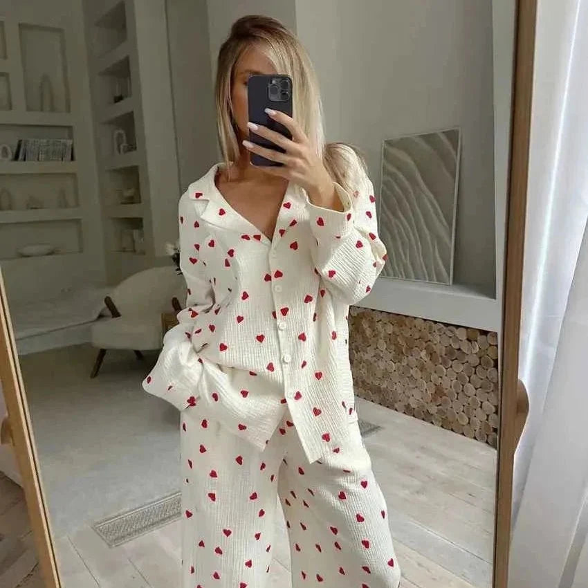 Hilde | Damen Herzmuster Zweiteiliger Pyjama