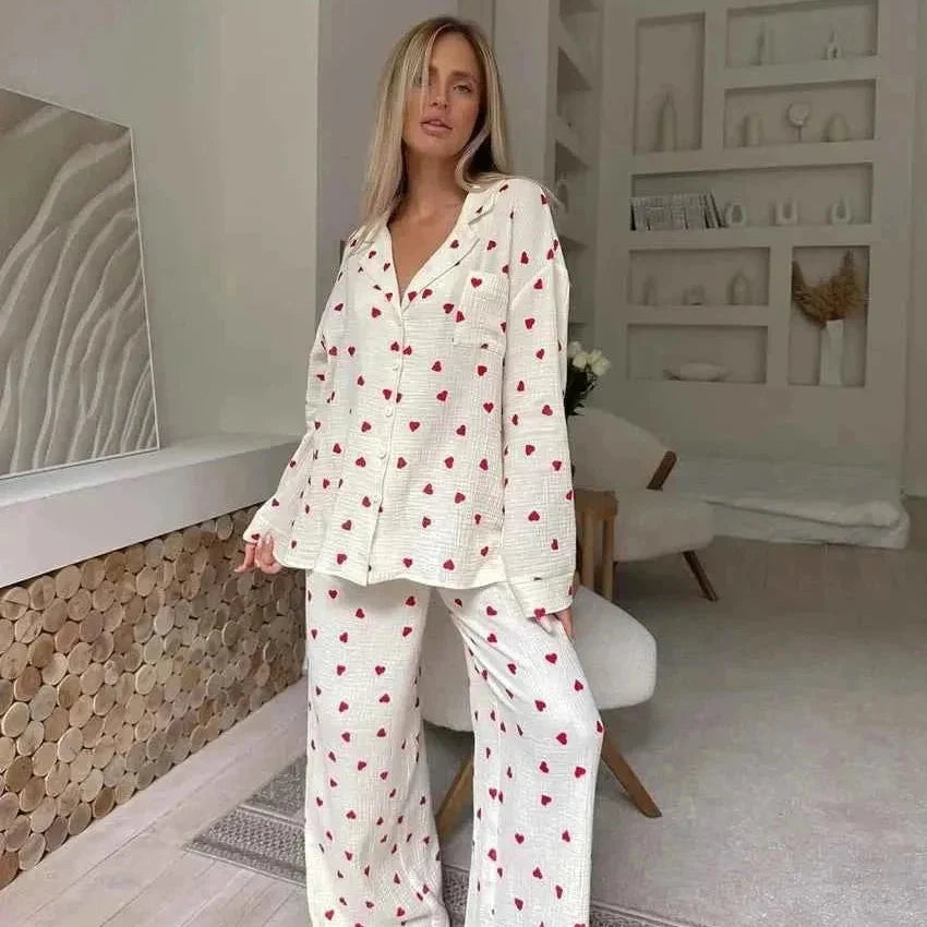 Hilde | Damen Herzmuster Zweiteiliger Pyjama