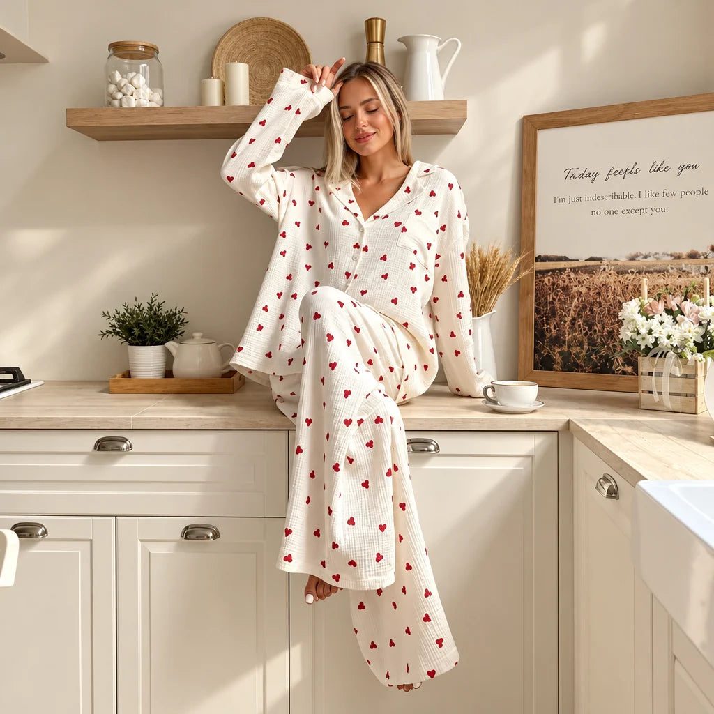 Hilde | Damen Herzmuster Zweiteiliger Pyjama
