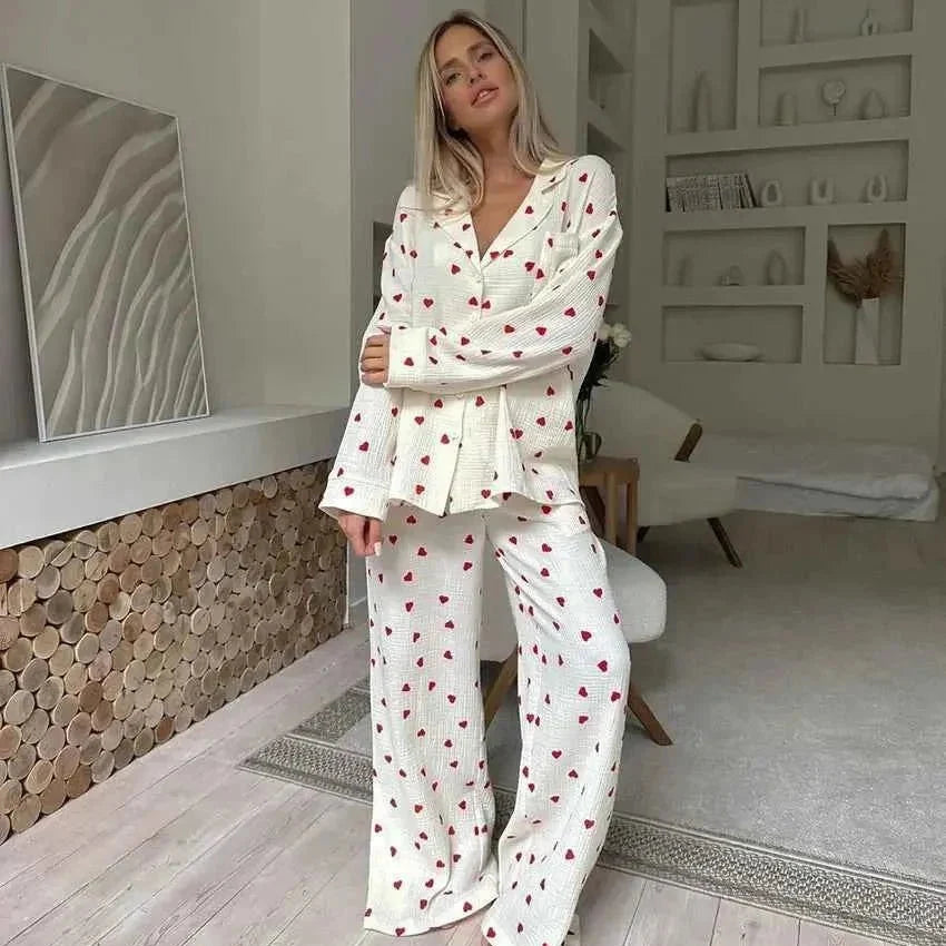 Hilde | Damen Herzmuster Zweiteiliger Pyjama