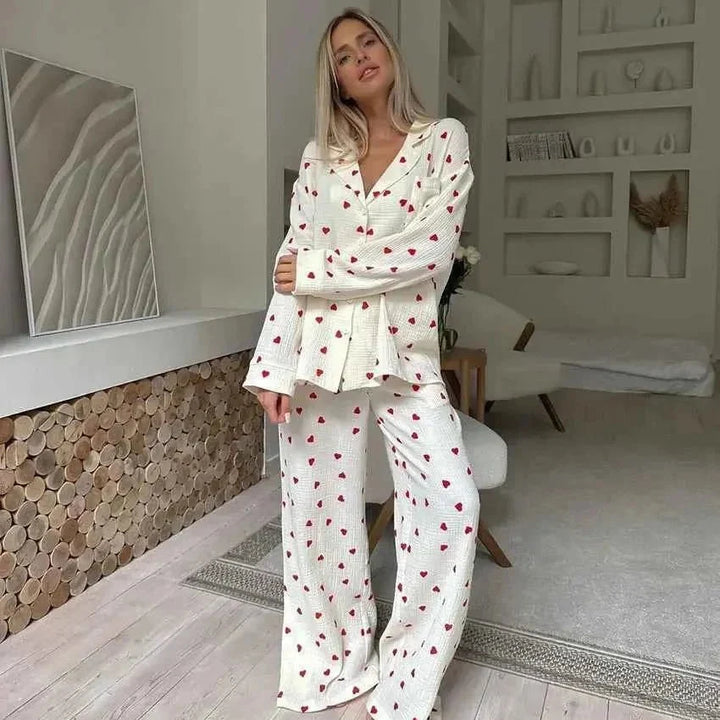 Hilde | Damen Herzmuster Zweiteiliger Pyjama