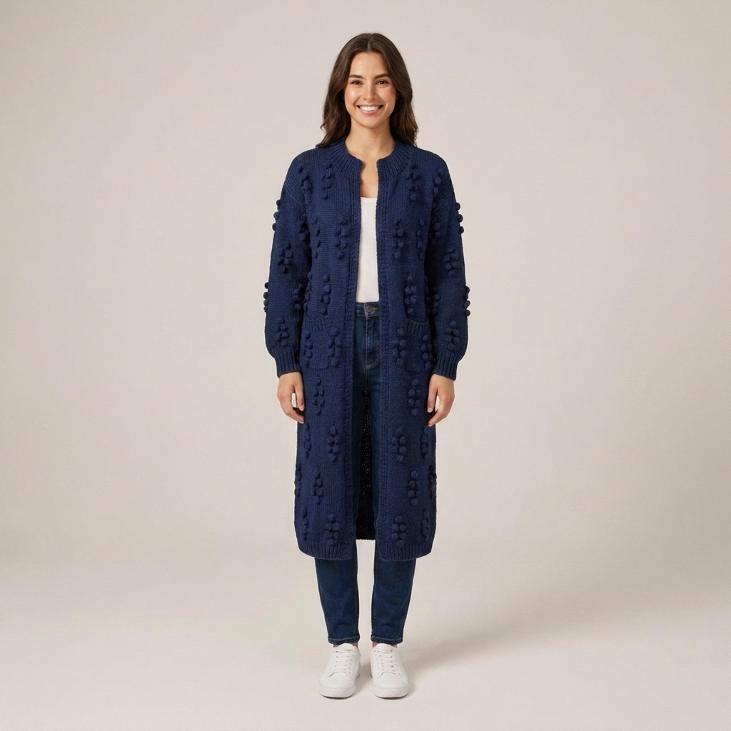 Diana | Damen Noppenmuster Long Strickjacke
