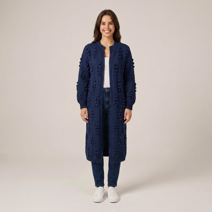 Diana | Damen Noppenmuster Long Strickjacke