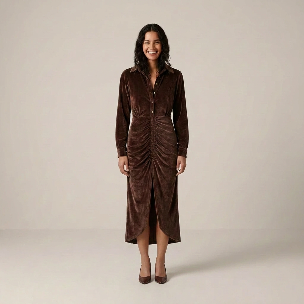 Anja | Damen Tailliertes Kleid mit Raffungen Hemdkleid