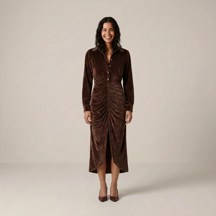 Anja | Damen Tailliertes Kleid mit Raffungen Hemdkleid