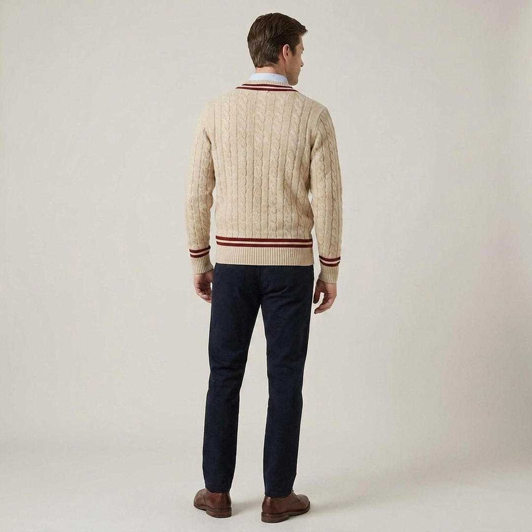 Emmanuel | Herren Zopfmusterpullover mit V-Ausschnitt Strickpullover