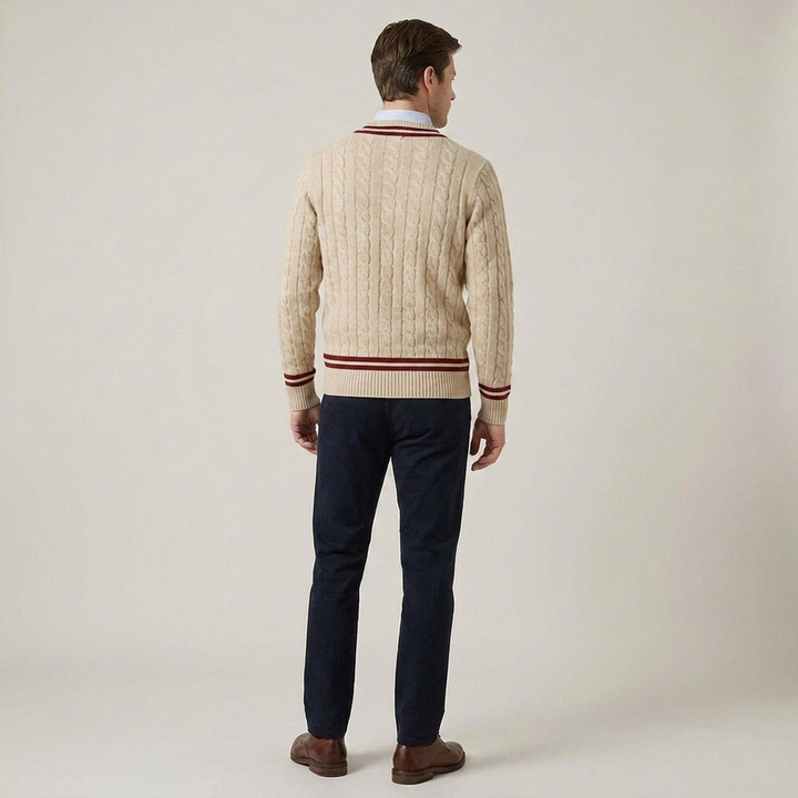 Emmanuel | Herren Zopfmusterpullover mit V-Ausschnitt Strickpullover