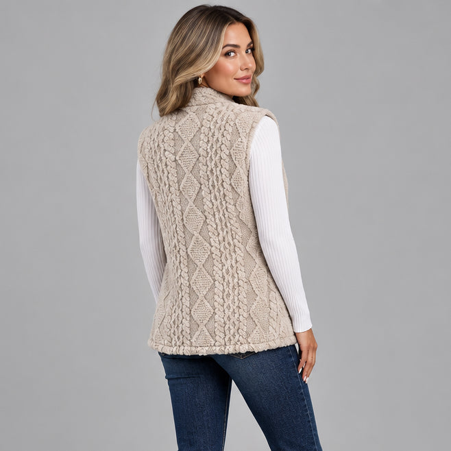 Ayleen | Damen Strukturierte Ärmellose Longline Weste