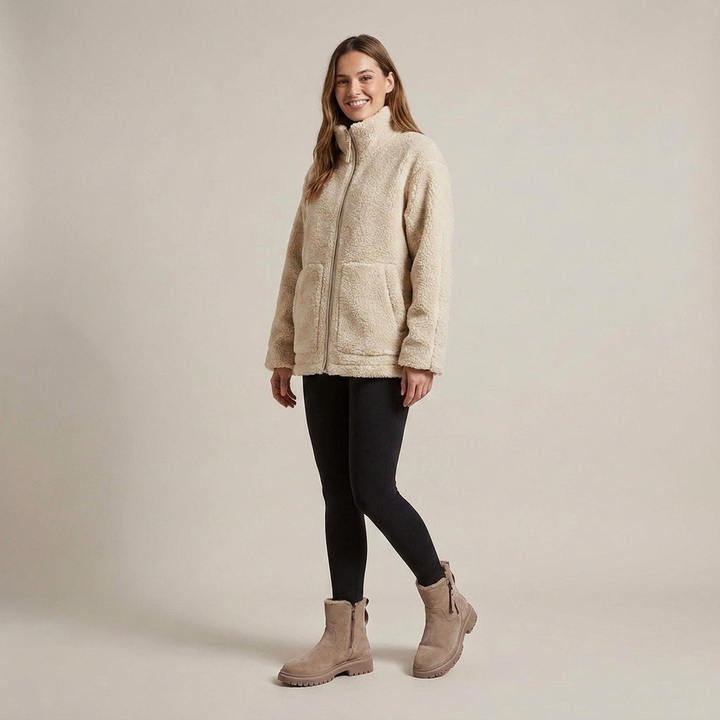 Reinlinde | Damen Teddyjacke mit Stehkragen und Reißverschluss
