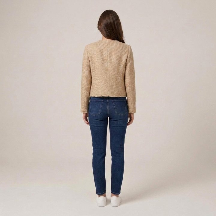 Ermgard | Damen mit Knopfleiste und Brusttaschen Tweedjacke