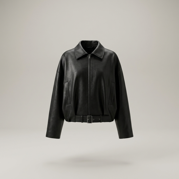 Merlinde | Damen mit Reißverschluss und Schnallendetails Lederjacke