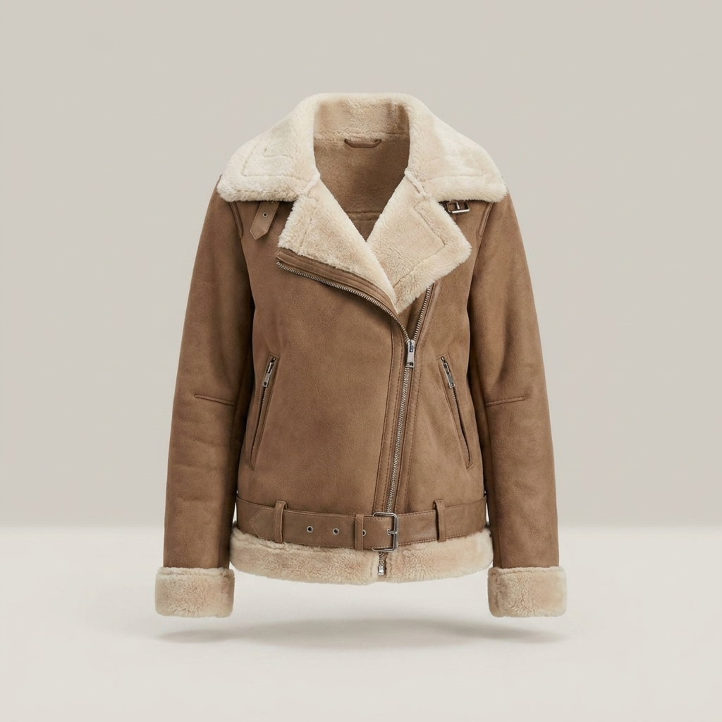 Rinhild | Damenjacke mit Gürtel und Reißverschluss Bikerjacke