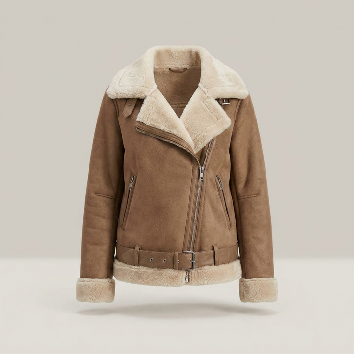 Rinhild | Damenjacke mit Gürtel und Reißverschluss Bikerjacke