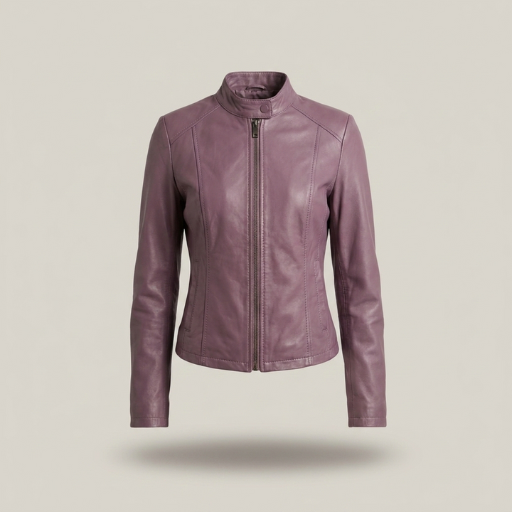 Sindhilde | Damen mit Reißverschluss und Stehkragen Lederjacke