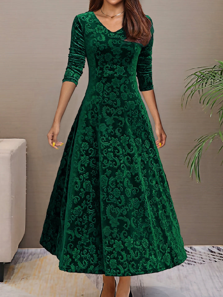 Doris | Damen A-Linien-Musterkleid mit V-Ausschnitt