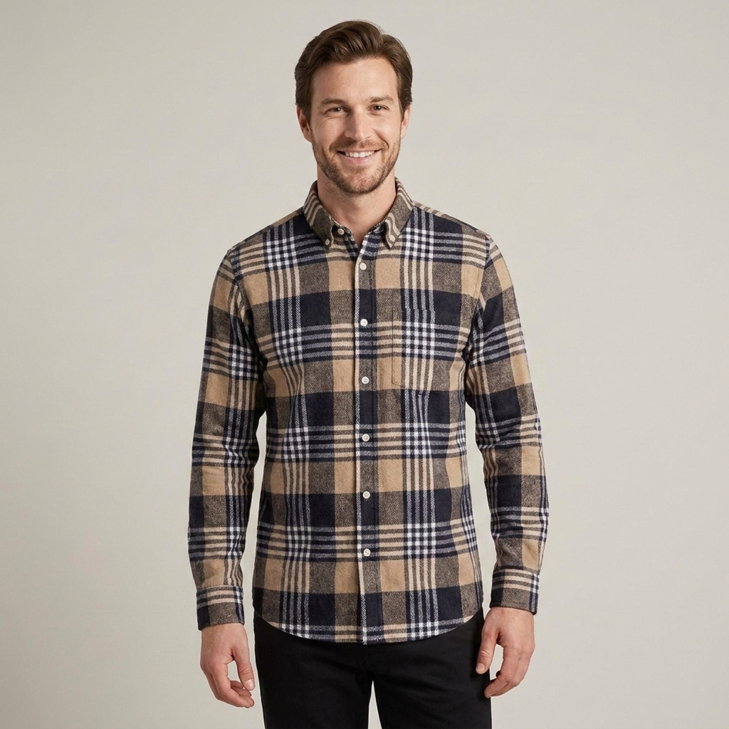 Greg | Herren Kariertes Langarm Freizeithemd mit Button-Down-Kragen