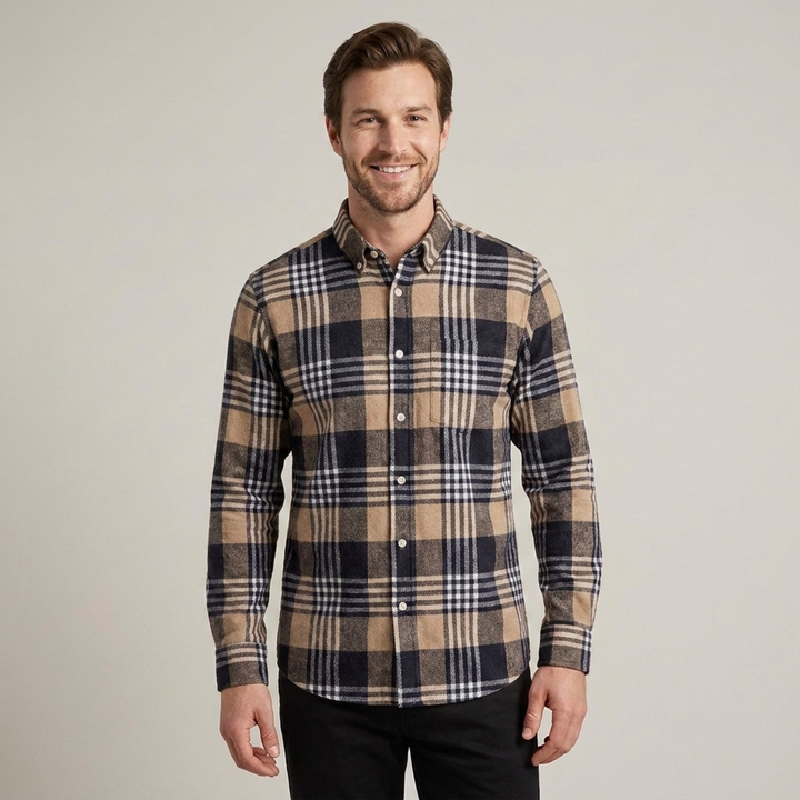 Greg | Herren Kariertes Langarm Freizeithemd mit Button-Down-Kragen
