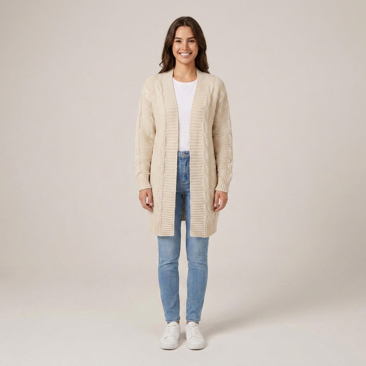 Delia | Damen Strukturmuster Long Strickjacke