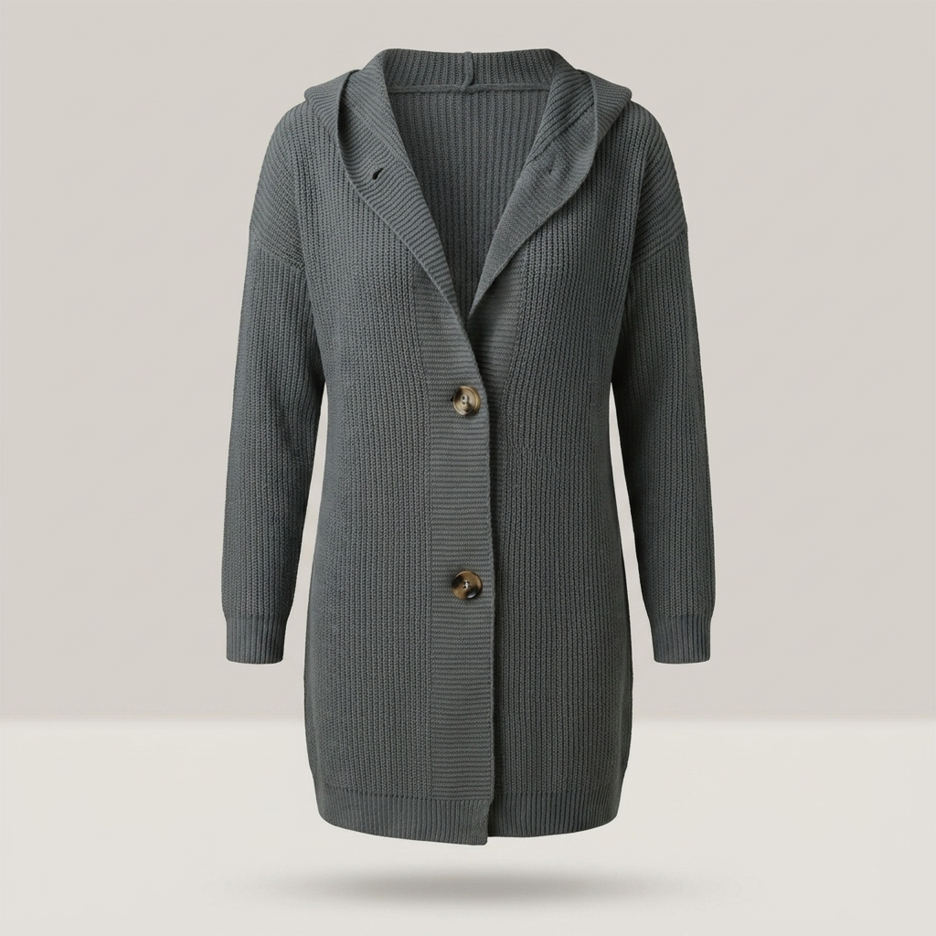 Edeltraud | Damen Longline Kapuzen Strickjacke