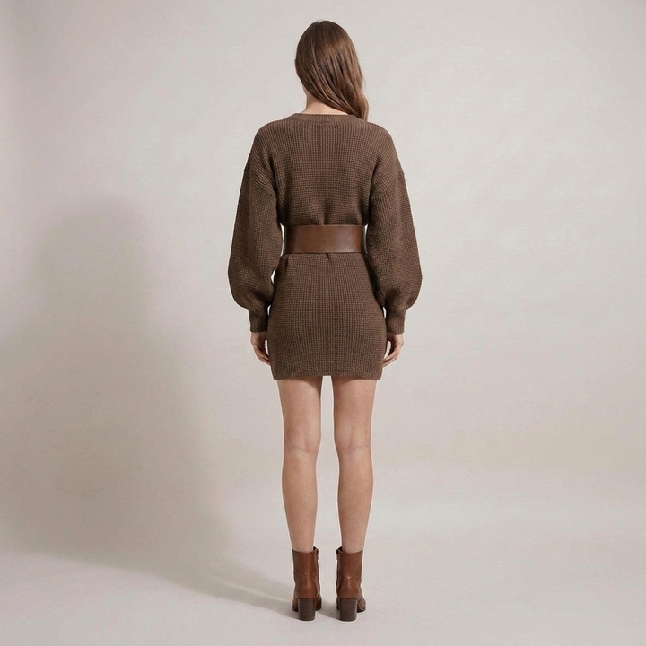 Karin | Damen Strickkleid mit Fledermausärmeln und Taillengürtel