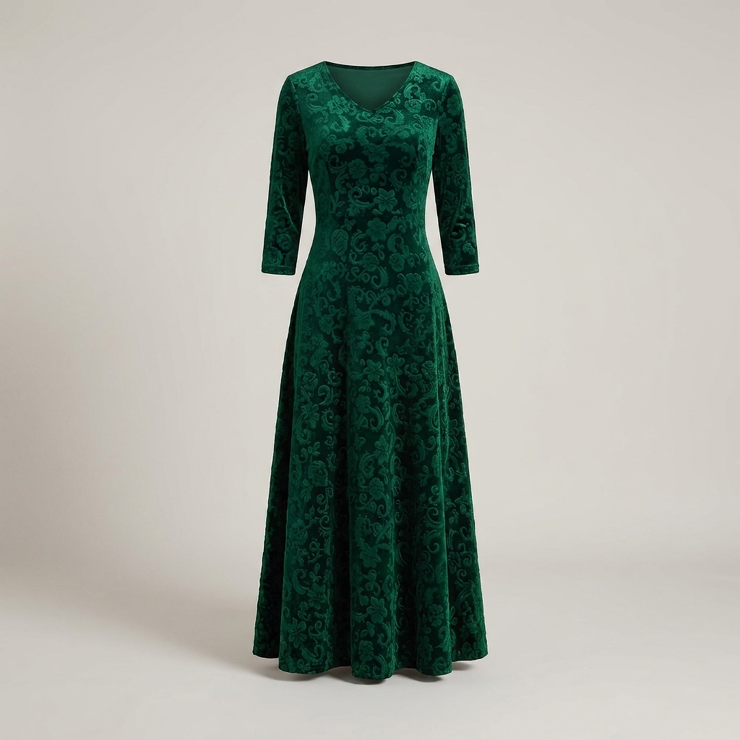 Doris | Damen A-Linien-Musterkleid mit V-Ausschnitt