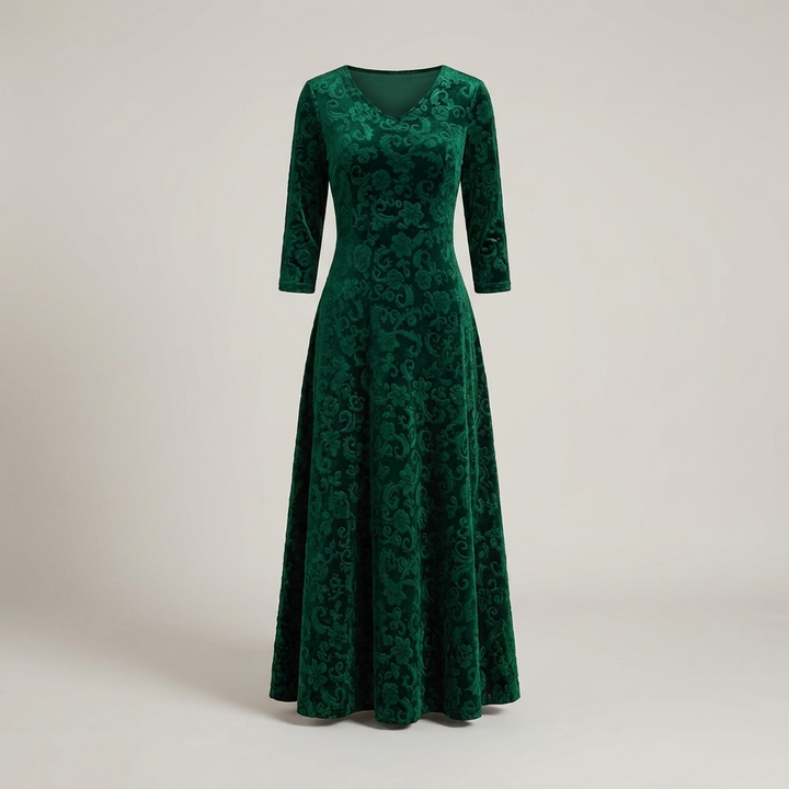 Doris | Damen A-Linien-Musterkleid mit V-Ausschnitt