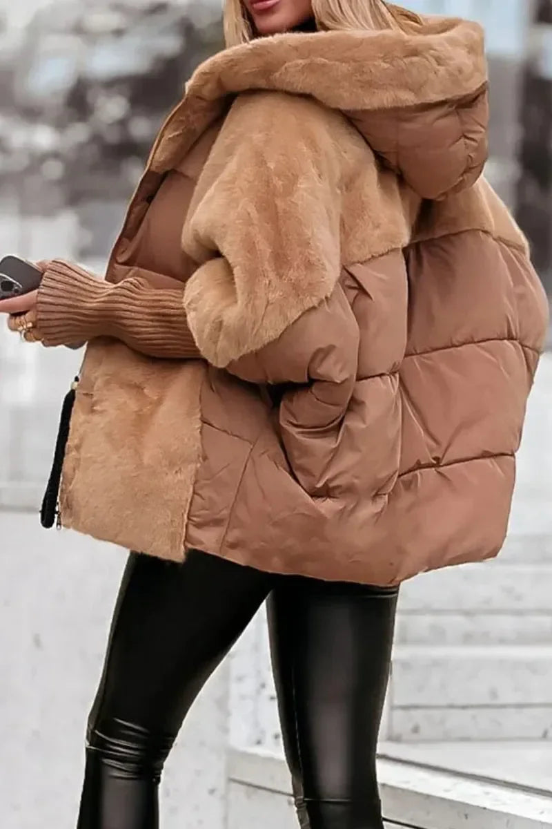 Theodelinda | Damen Steppjacke mit Kapuze und Teddybesatz